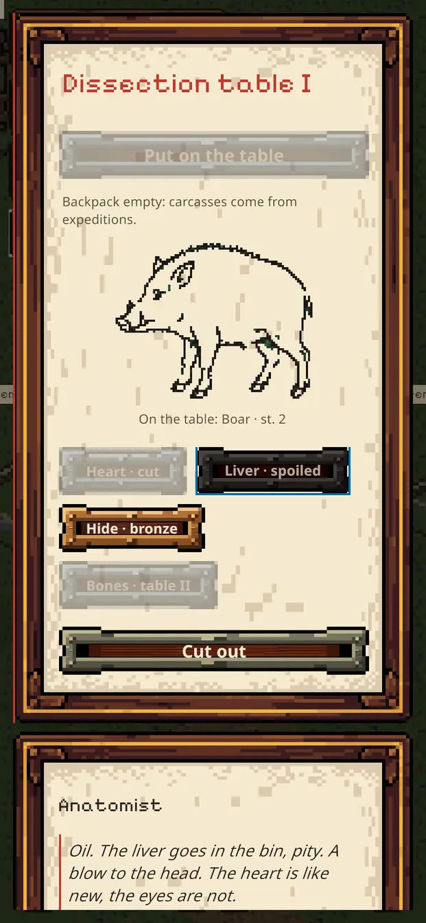 Screenshot on a phone: Dissect beasts for rare materials